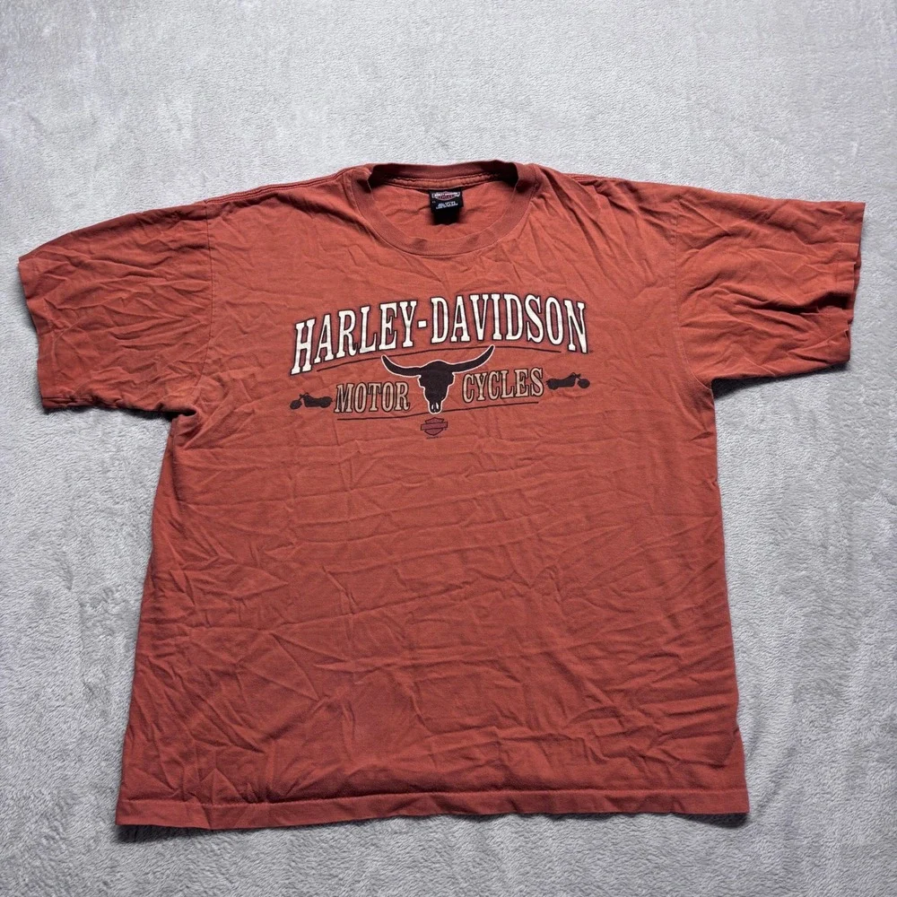 VTG Harley-Davidson Palm Beach Single Stitch T-Shirt Mens XL Orange Steer USA
